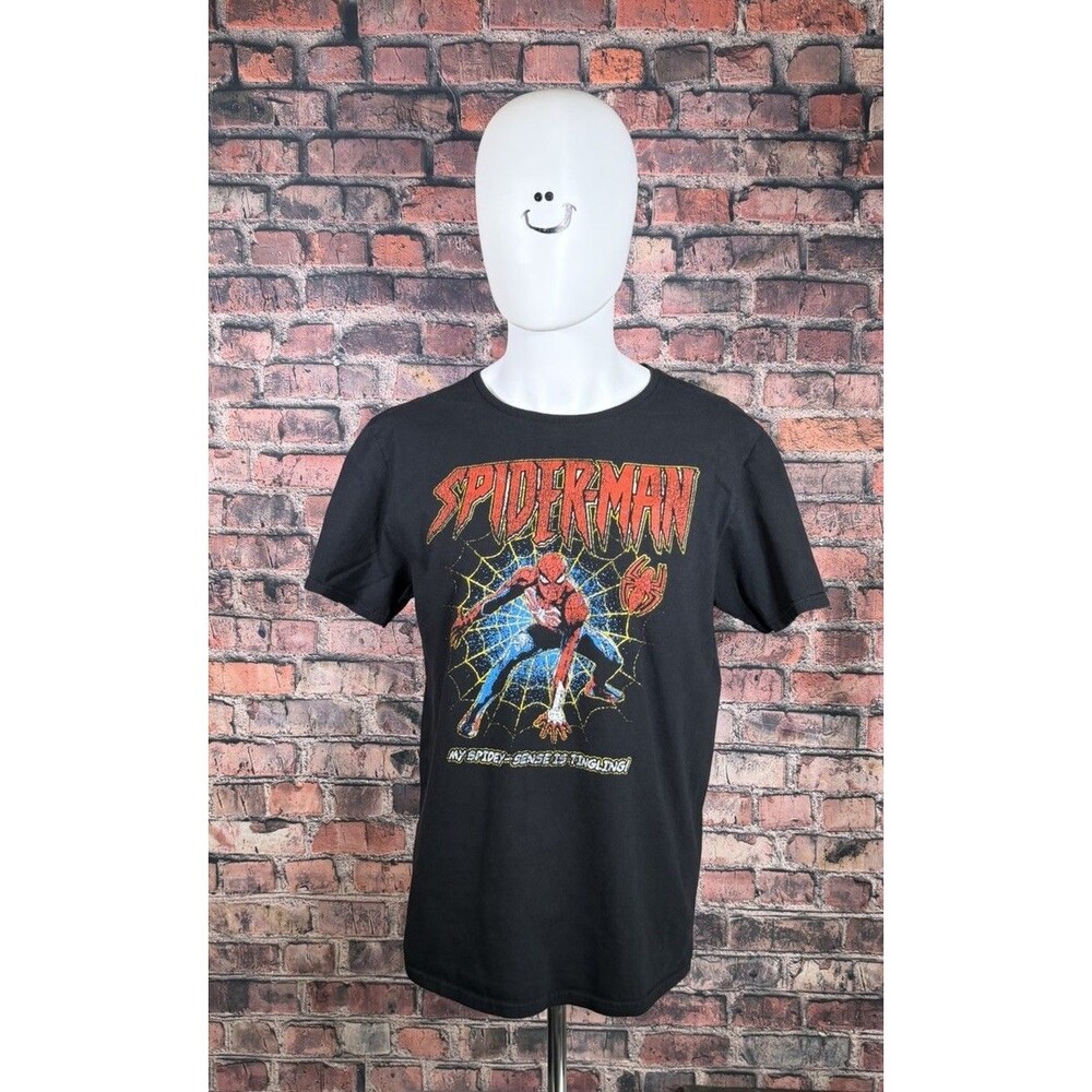 Spider  Man My Spidey-Sense Is Tingling Black Graphic T Shirt Large